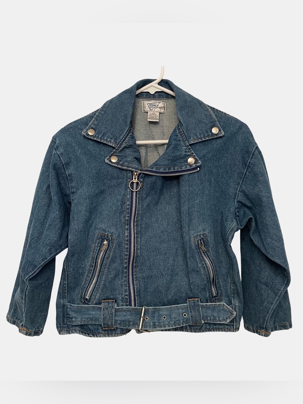 Vintage 90s French Toast Blue Denim Jacket Biker-Style Girls Medium 10-12 Y2K